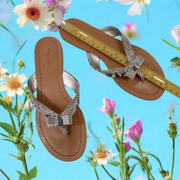 Coach Silver Sandals with Decorative bow Coach Sable Thong Sandals Women’s 5 B - Picture 9 of 11